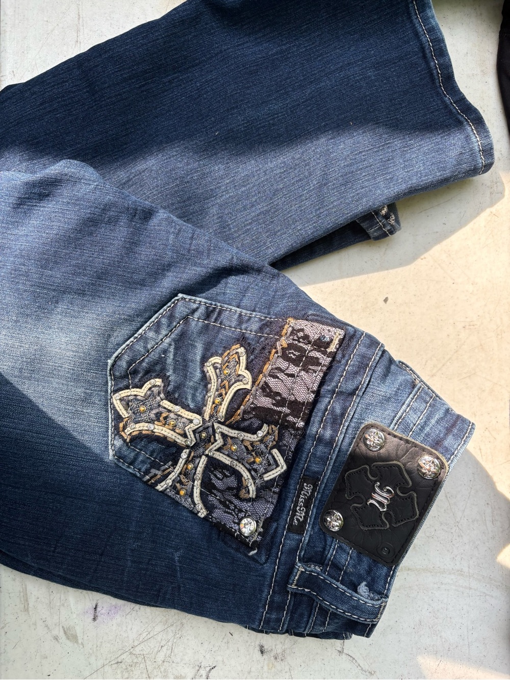 Miss Me Dark Blue Embroidered Waist Jeans with Decorative Buttons